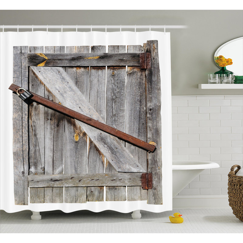 Rideau de douche à porte de grange simple en bois vieilli rustique, H 84 po x l 69 po