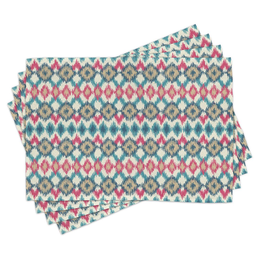 Platzdeckchen 4er Set, Handgemachtes Dreieck Boho, Creme Rot Teal