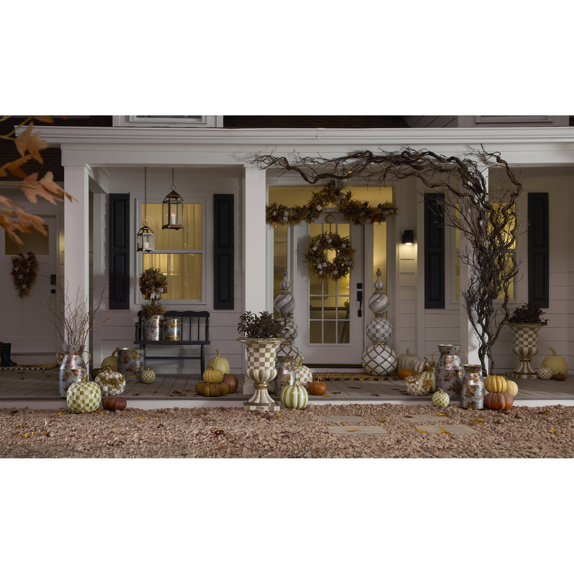 Violet Check Cascade Floral Pumpkin, 15" H x 10" W x 10" D, Light Green