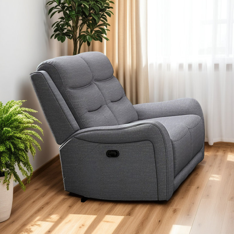 Causeuse inclinable manuelle Clair, accoudoirs à volutes, 40 po, bois massif, gris