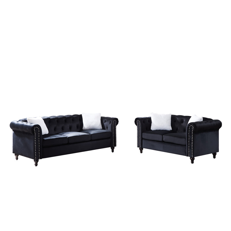 Canapé modulaire 2 pièces Jemiyah, Velours noir