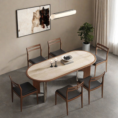 Ensemble de table de salle à manger ovale en bois massif