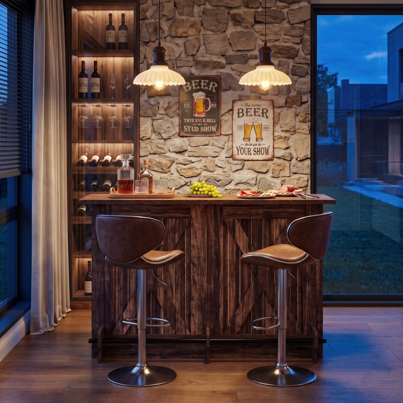 Home Bar Unit With 2-tier Shelves, Dark Brown