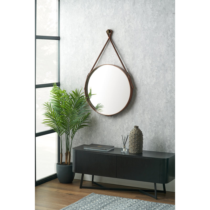 Round Leather Mirror, Brown
