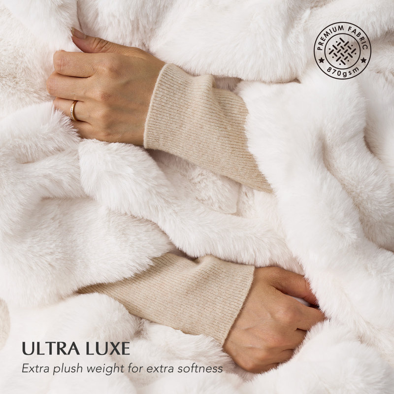 Ridgeline Faux Fur Throw Blanket, Ivory White(Retail)
