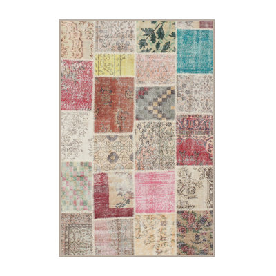 Tapis patchwork gris / beige / brun