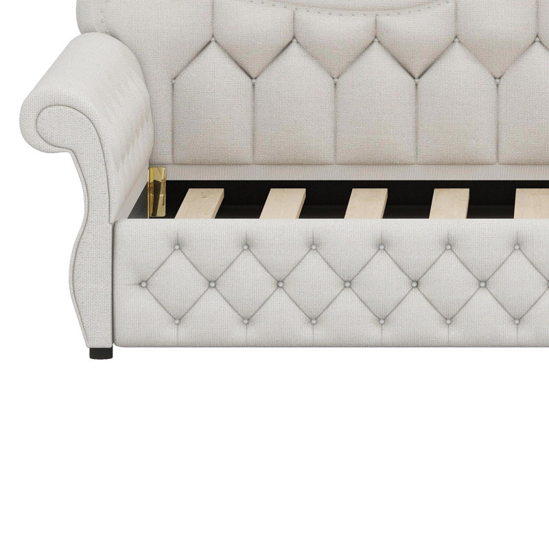 Modern Upholstered Daybed with LED Lighting and Nailhead Trim, Beige