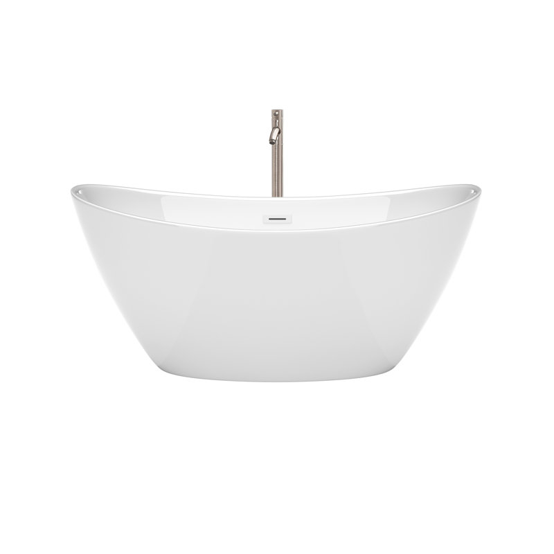 Dorrit 66" x 32" Freestanding Soaking Acrylic Bathtub with Faucet, Brushed Nickel