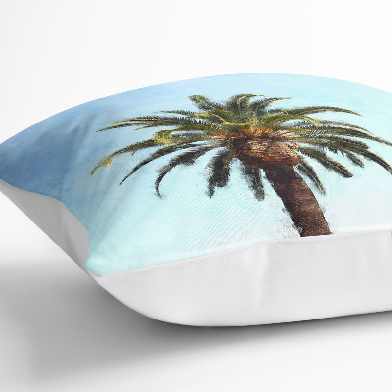 Lone Palm Tree Painting Cushion with Filling, 55cm H x 55cm W x 20cm D, White