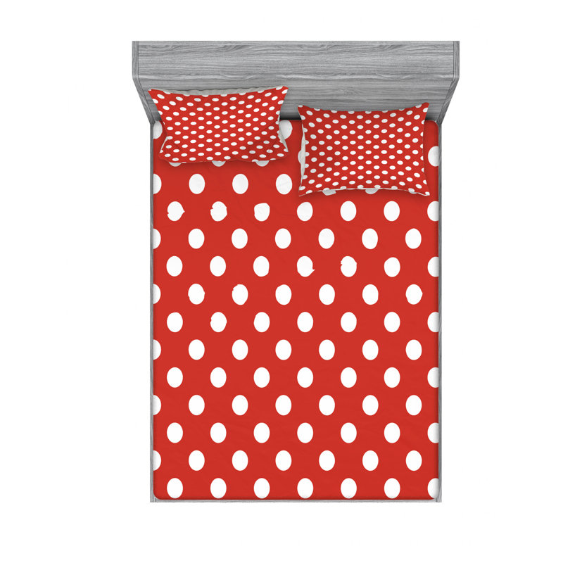 Microfiber Polka Dots Sheet Set, Full/Double Sheet Set with Fitted Sheet, Butterfly And Nature Polka Dots