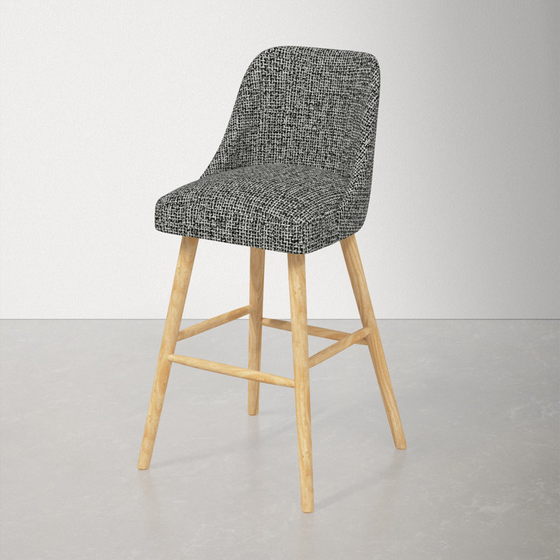 Tabouret Gallie, Tabouret de bar (siège d'une hauteur de 31 po), Bois naturel, Tweed poivre moderne