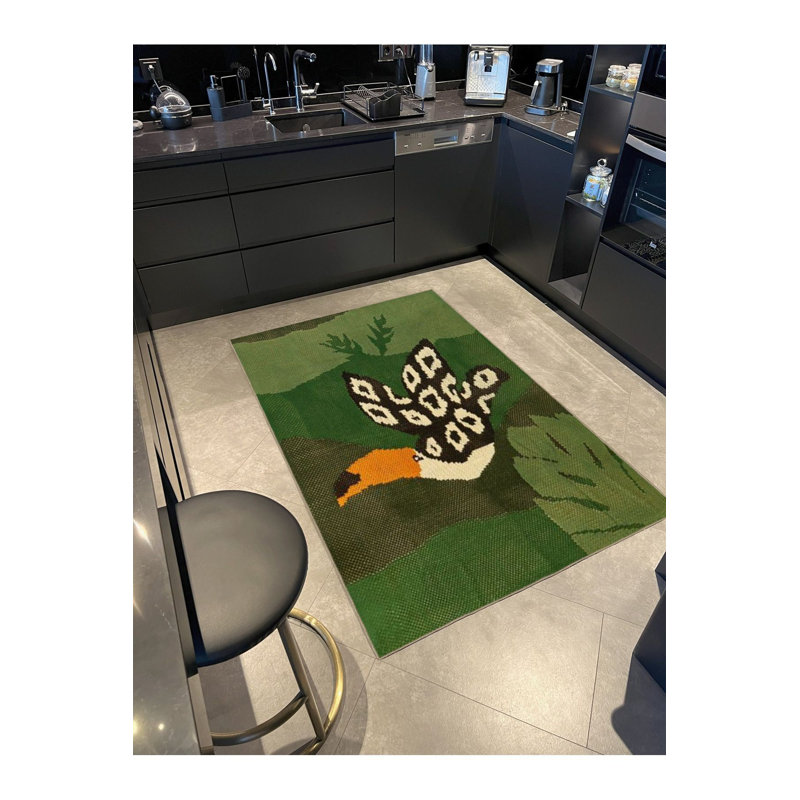 Tapis vert à motif d'oiseaux, Sous-tapis rectangulaire 4 pi 7 po x 6 pi 7 po inc