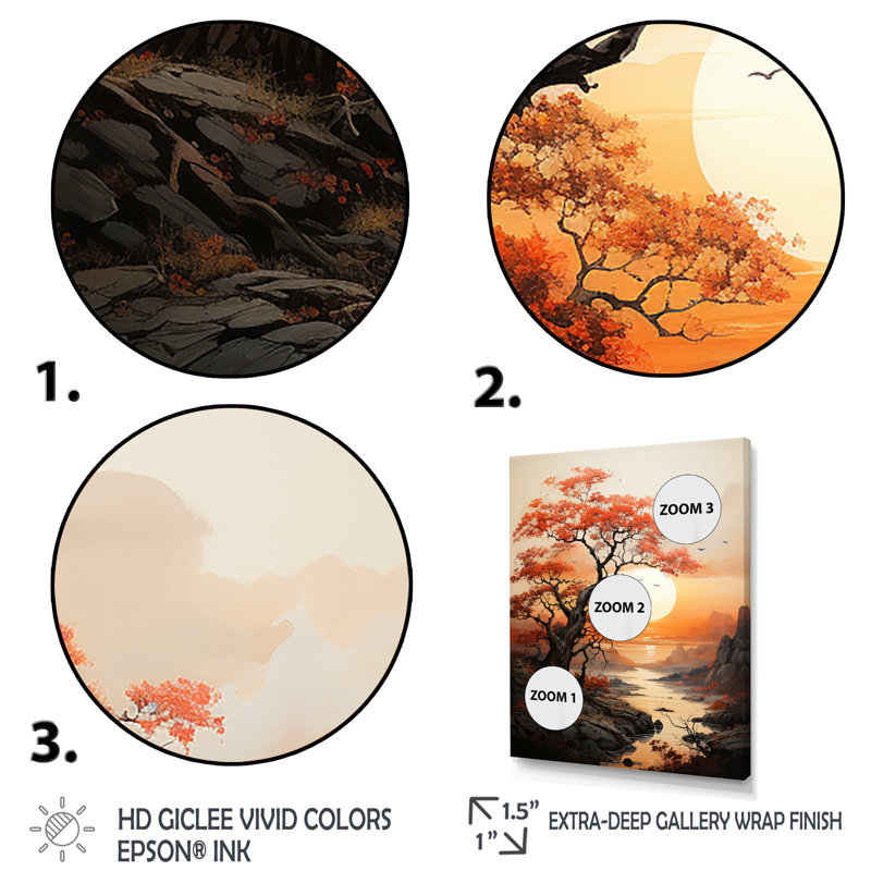 Orange Tree Moon Silhouette Landscape IV - Floral Wall Art Prints, Cadre photo noir, H 20 po x l 12 po x P 1 po