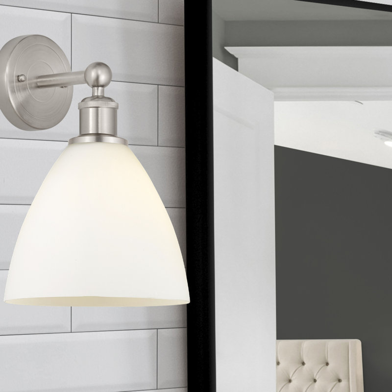 Applique murale à bras en acier 1 lumière Carmichaels, Blanc mat, Laiton brossé