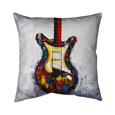 Colorful Guitar Outdoor Throw Pillow | Musical Instrument Decor