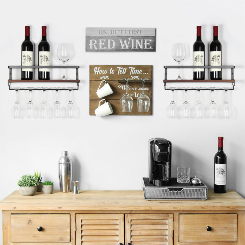 Ensemble de 2 porte-bouteilles à vin avec porte-verres à pied, porte-verres à vin mural, porte-bouteilles à vin avec porte-verres, porte-verres à vin mural pour salle à manger, bar et cuisine