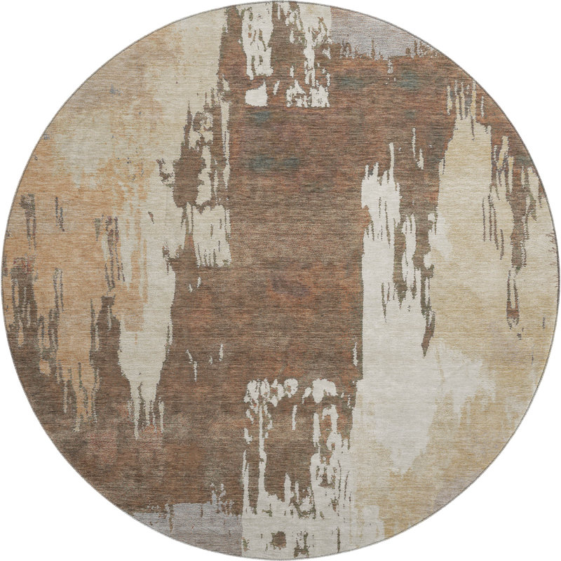 Premium Machine Washable Mayfield AMF2347 Abstract Rug, Cayenne, 8' Round
