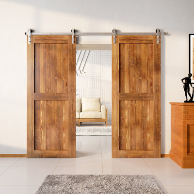 Porte en bois de pin non assemblé H Design avec quincaillerie d'installation en nickel brossé Ki