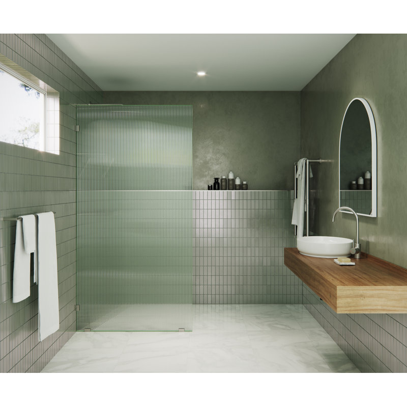 Gaia 40 in. x 78 in. Frameless Fluted Single Fixed Shower Panel, Brushed Nickel