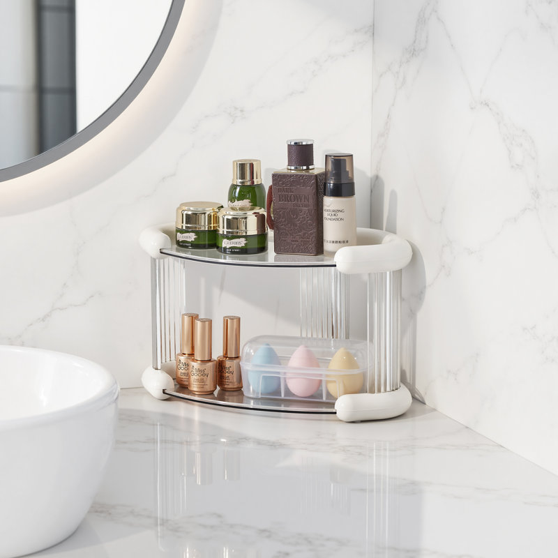 Organisateur de comptoir de salle de bain à 2 niveaux, tablette de coiffeuse, plateau de maquillage en plastique