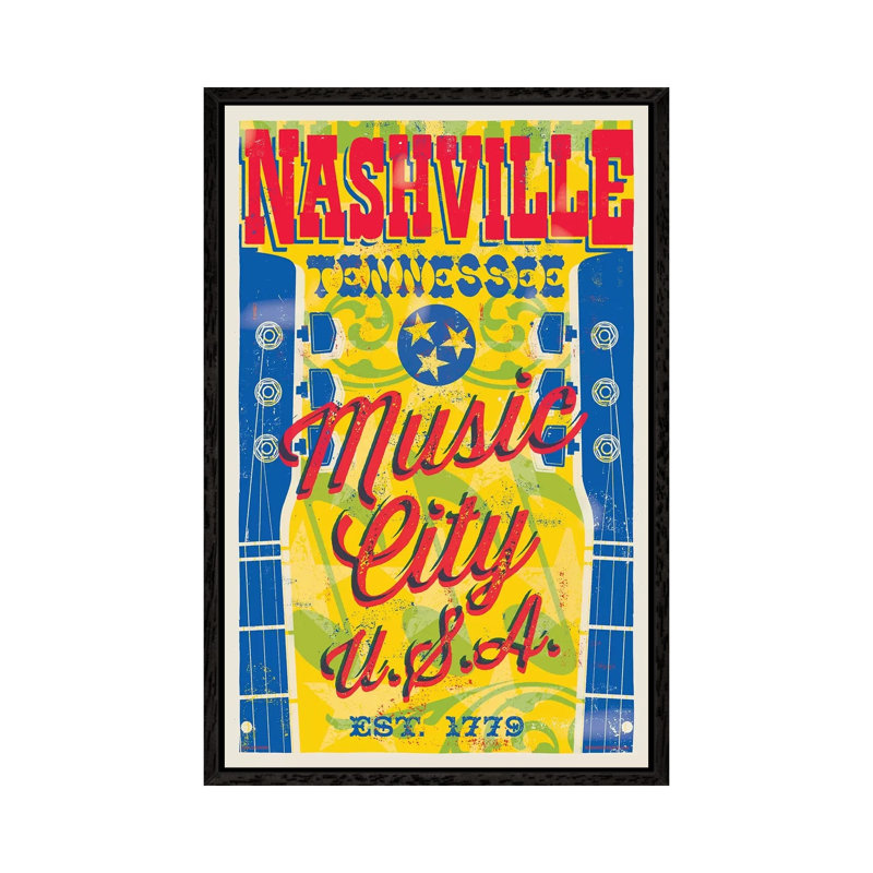 Nashville Music City U.S.A. by Jim Zahniser - Print on Canvas, 152.4cm H x 101.6cm W x 3.81cm D, Black Framed