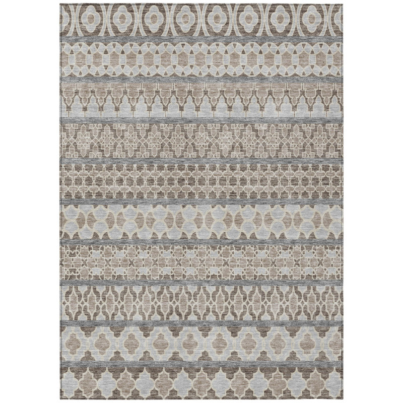 Tapis intérieur / extérieur lavable quadrilobe beige et gris 3 pi x 5 pi taupe