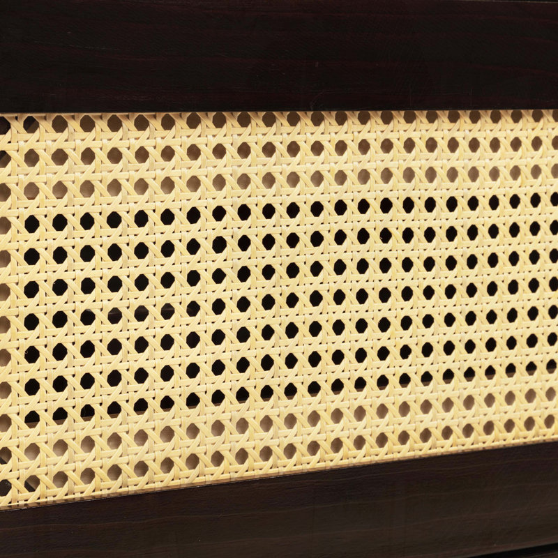 Grand lit escamotable avec rangement en rotin et tiroir, Espresso