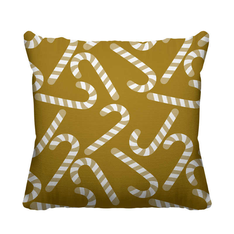 Coussin décoratif intérieur / extérieur Christmas Candy Cane, L 19 po x H 19 po, Or