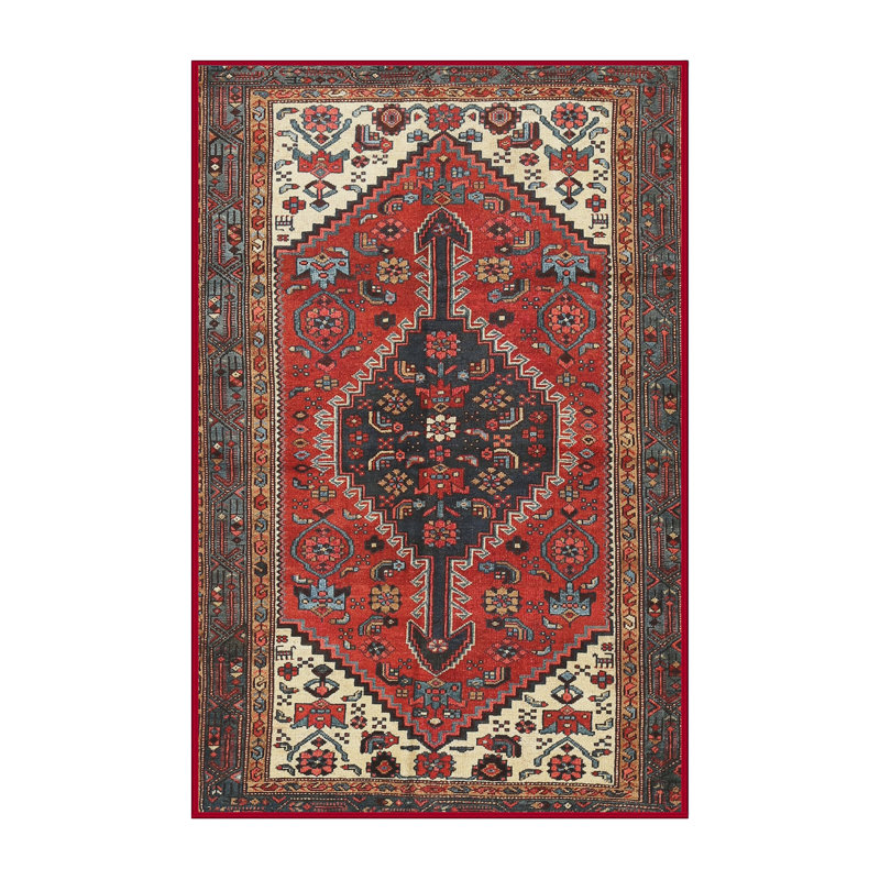 Tapis beige/gris/rouge traditionnel, Rectangle 5 pi x 7 pi