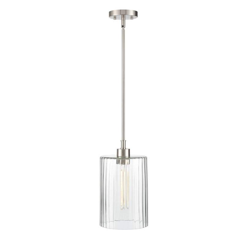 Luminaire suspendu cylindrique à 1 lumière Dariyelle, Nickel brossé
