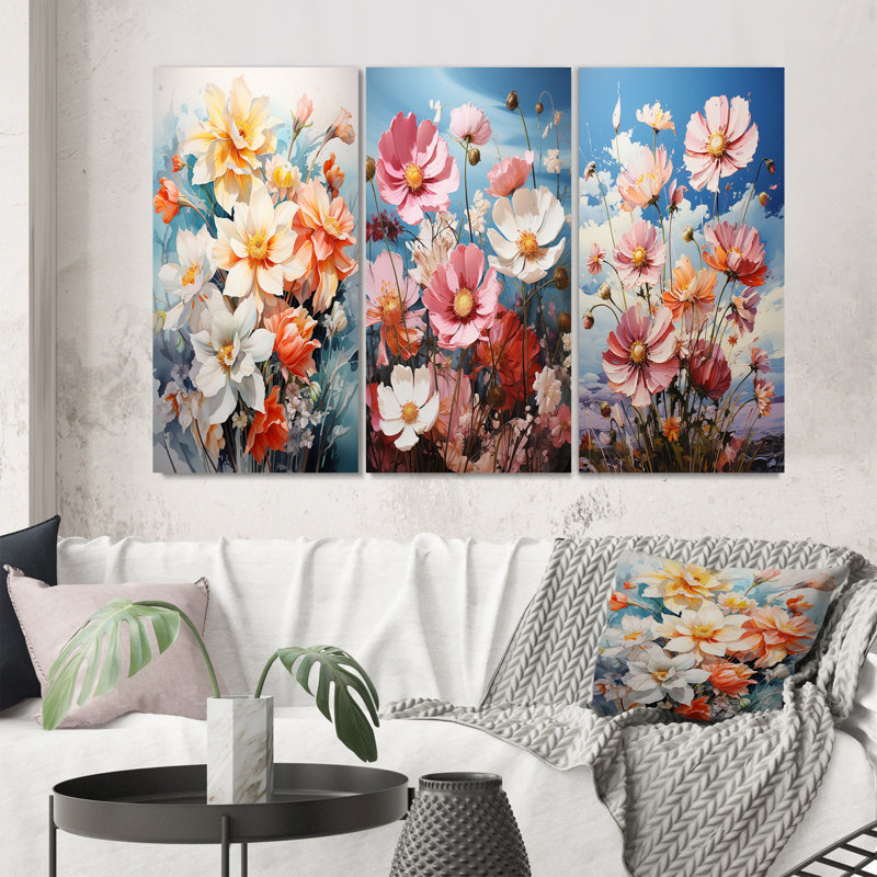 " Meadow Daffodil Dance " 3 - Pieces, Wrapped Canvas, 28" H x 36" W