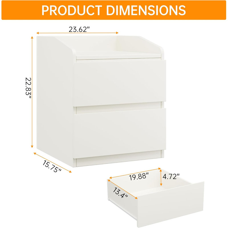 59.99cm W Bedside Table, White