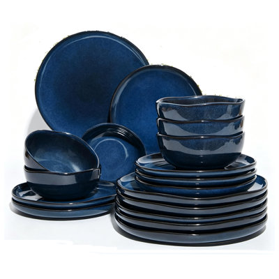 18 Piece Dinnerware Set,Reactive Glaze Design,Ceramic Dish Set for 6,Starry Blue