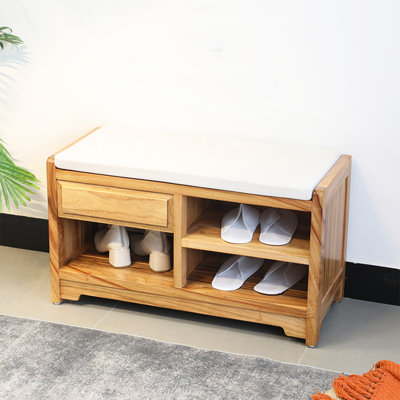 New Chinese-Style Cypress Wood Upholstered Shoe-Changing Bench