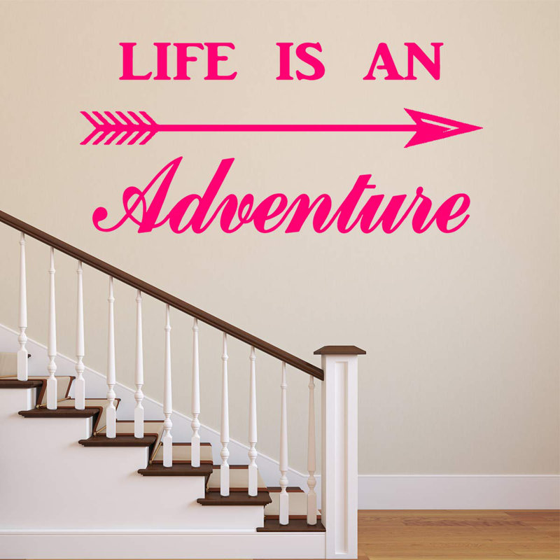 Décalcomanie murale « life is a adventurer adventurer », H 15 po x l 30 po, Rose vif