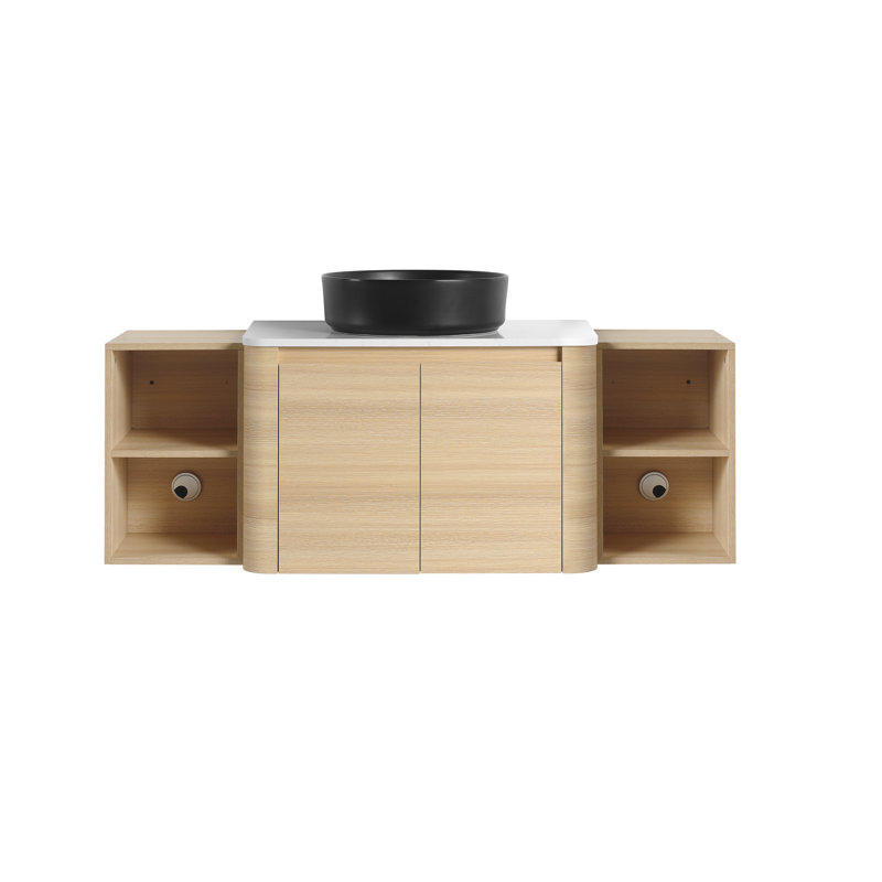 Meuble-lavabo mural 54 po avec lavabo d'art en céramique, 2 tablettes de rangement et 2 portes à fermeture en douceur, 54"