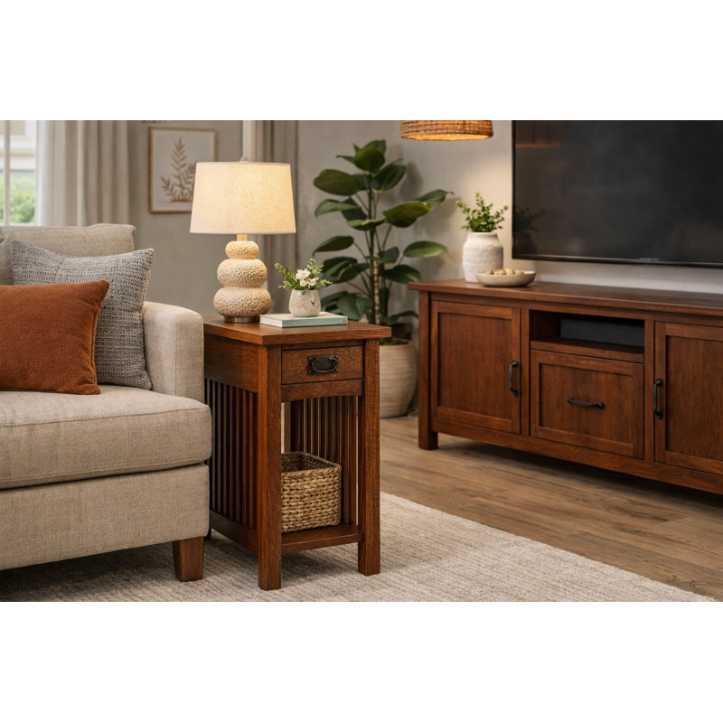Vivre Solid Wood End Table with Storage
