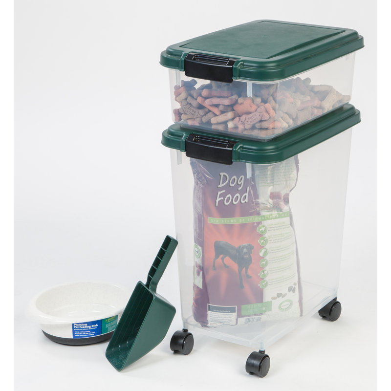 Green Airtight Plastic Pet Food Storage Container Combo with Scoop