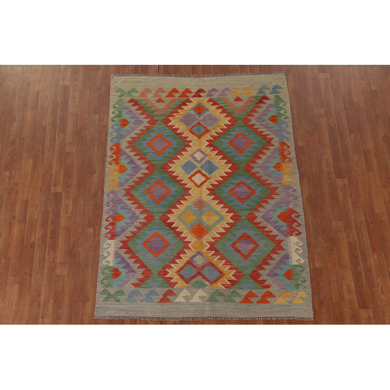 Tapis géométrique réversible en laine 5 x 7