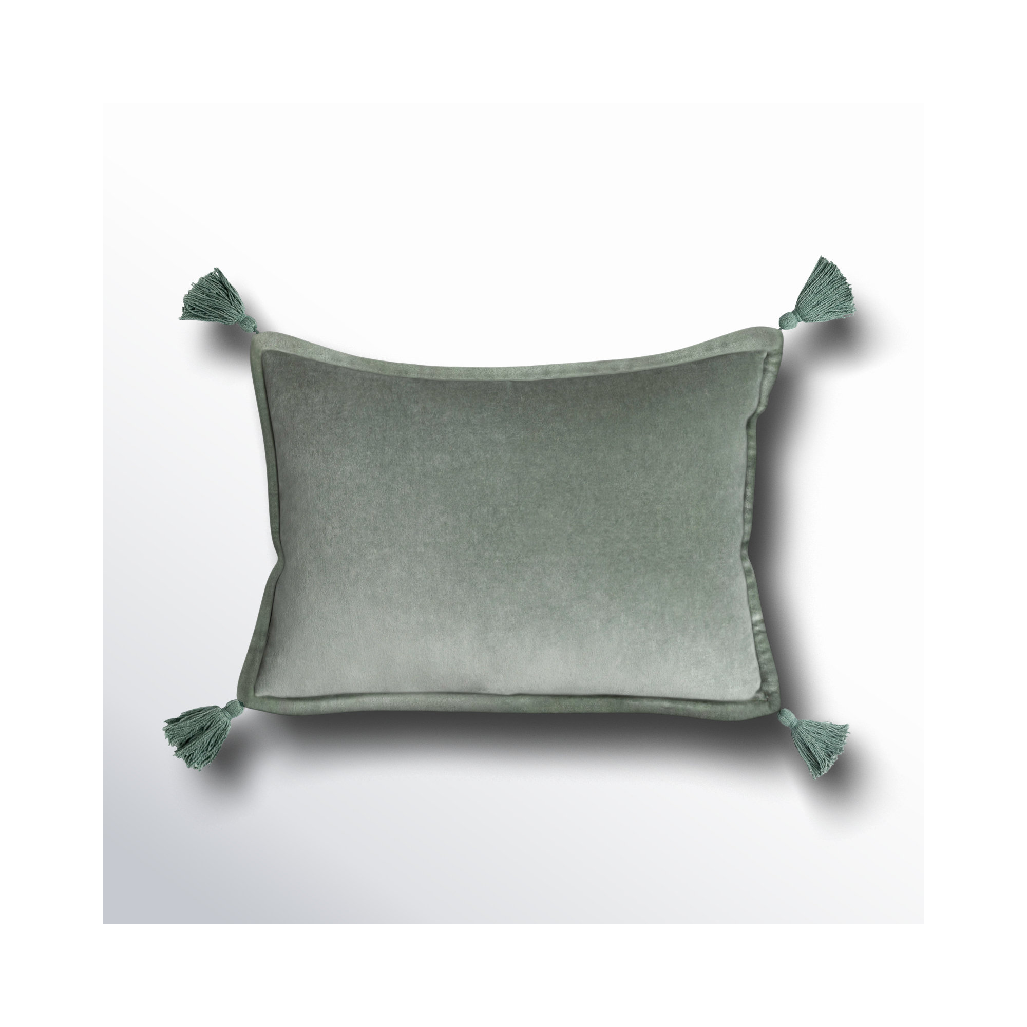 Norwin Tassels Cotton Lumbar Throw Pillow, Poly Fill, Sea Foam