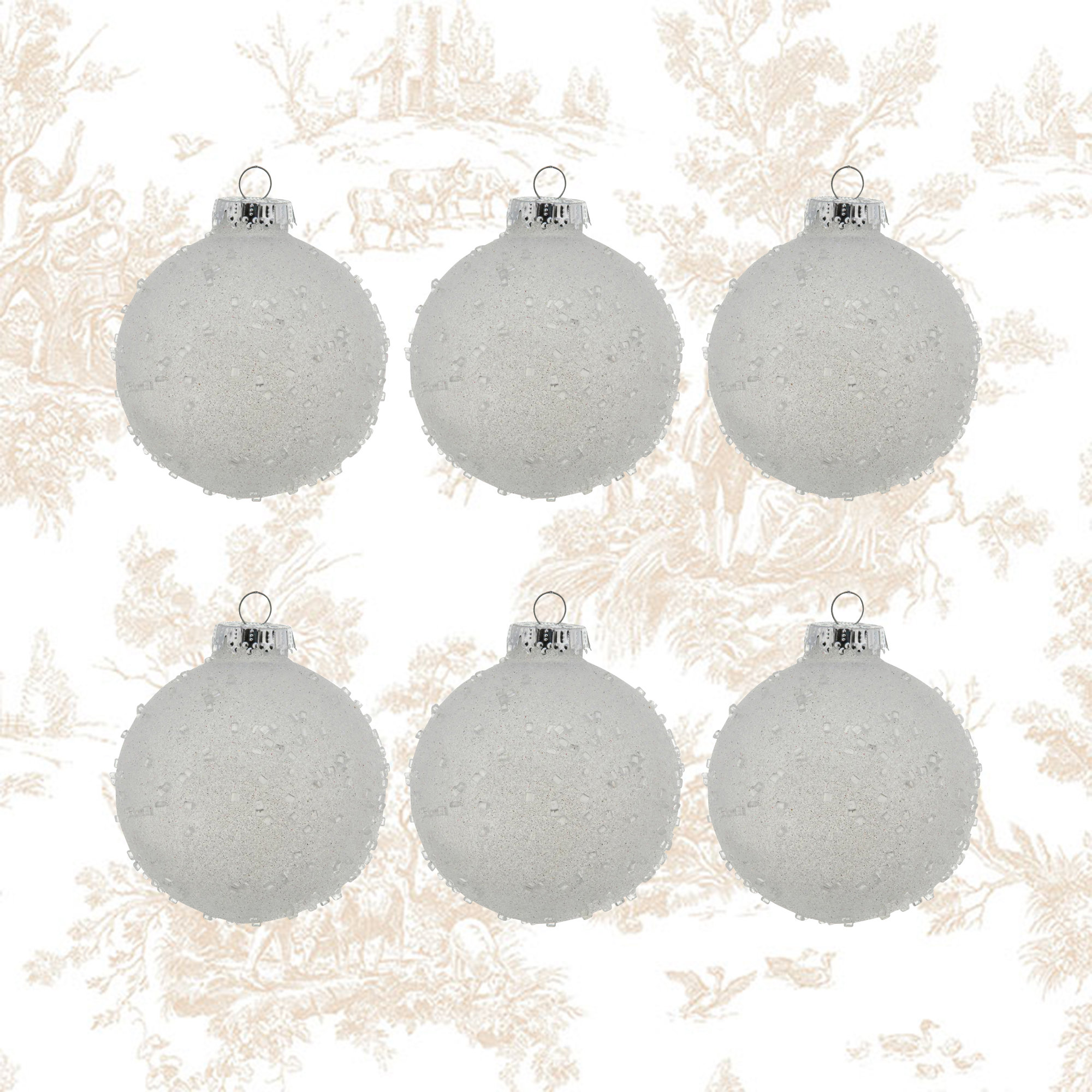 6” Glittered 2 Tone Silver/White Net Ball Christmas Ornament