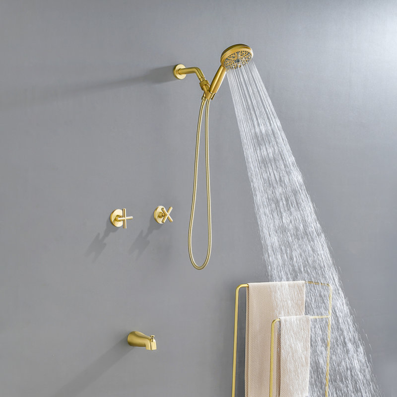 2 Handle Wall Bath Faucet with Diverter, Gold
