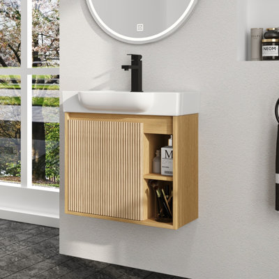 Meuble-lavabo simple Marnar 24 po avec comptoir en céramique, meuble-lavabo mural avec lavabo en céramique