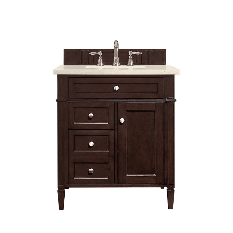 Brittany 30'' W Single Vanity, Carrara White, 8" Widespread, Burnished Mahogany