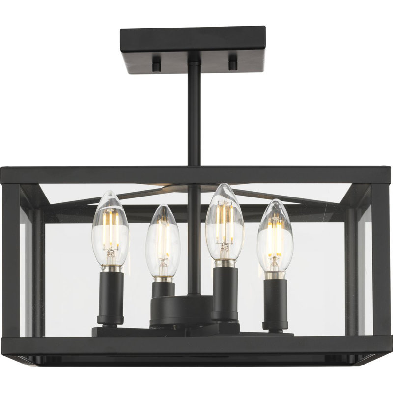Galil Glass Semi Flush Mount, Matte Black