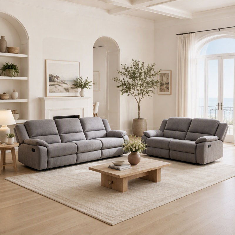 Ensemble de canapé inclinable 2 pièces - canapé 3 places et causeuse, Grey Polyester