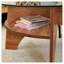 Table basse 31,5 "ronde en verre trempé avec tablette de rangement en forme de ventilateur en noyer - Centre de table de salon moderne Mid-Century