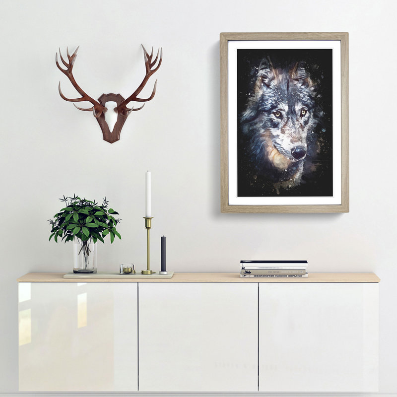 The Eyes of a Wolf - Picture Frame Painting Print, 45cm H x 33cm W x 2cm D, Oak Framed