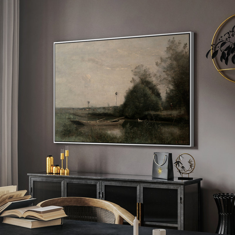 Paysage rétro - toile encadrée galerie encadrée, Toile encadrée flottée blanche, H 17 po x l 25 po x P 2 po