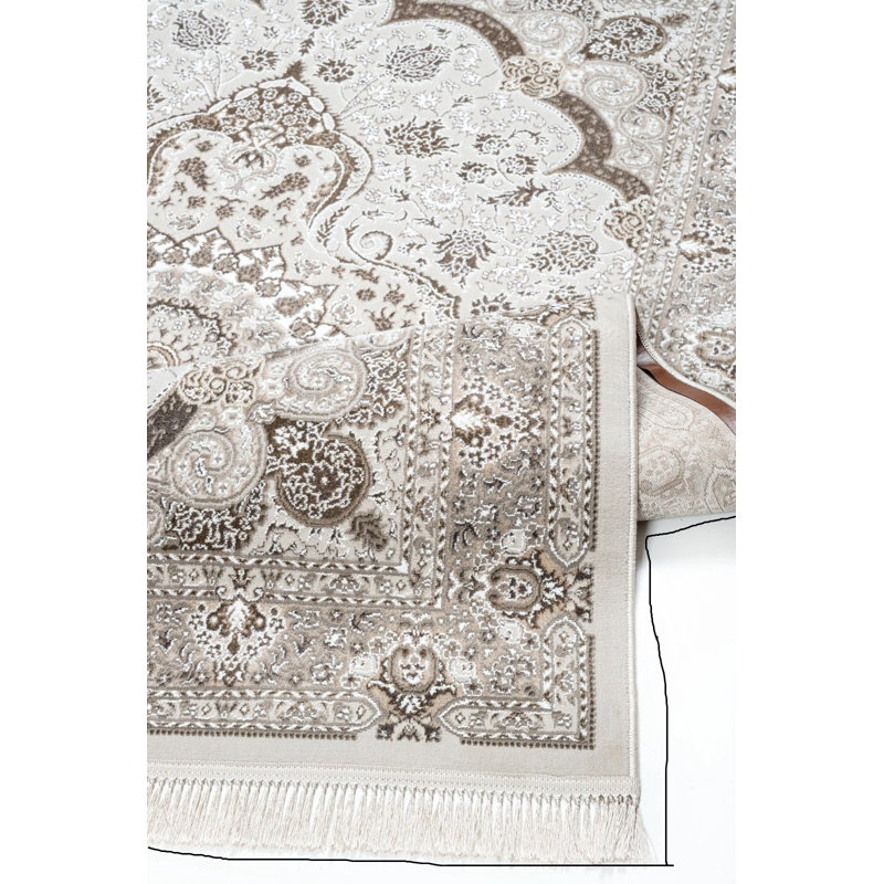 Floral and Moroccan Doormat, Beige, 60cm W x 110cm L